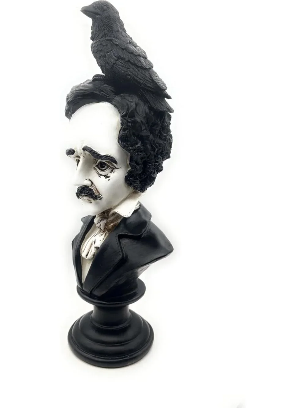 Gothic Edgar Allan Poe Bust Statue - Raven Figurine for Literary & Victorian